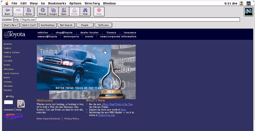 Year 2000 Toyota Website